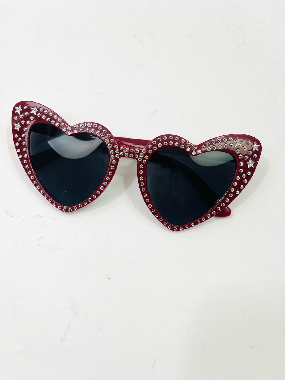 Vintage Red Heart-Shaped Sunglasses with Crystal Studs